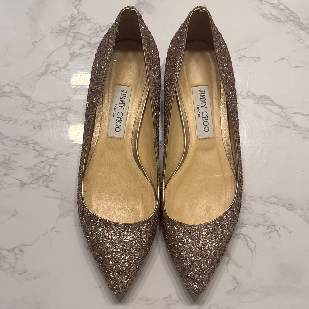 Jimmy Choo Glitter Alina Flats Light Pink